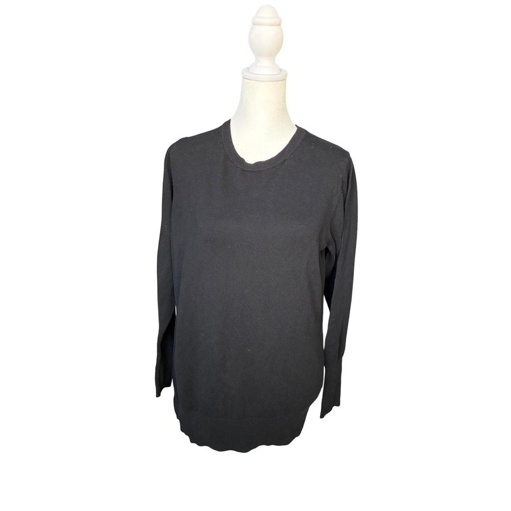Worthington Womens Black Crew Neck Long Sleeve Cotton Blend Pullover Sweater L